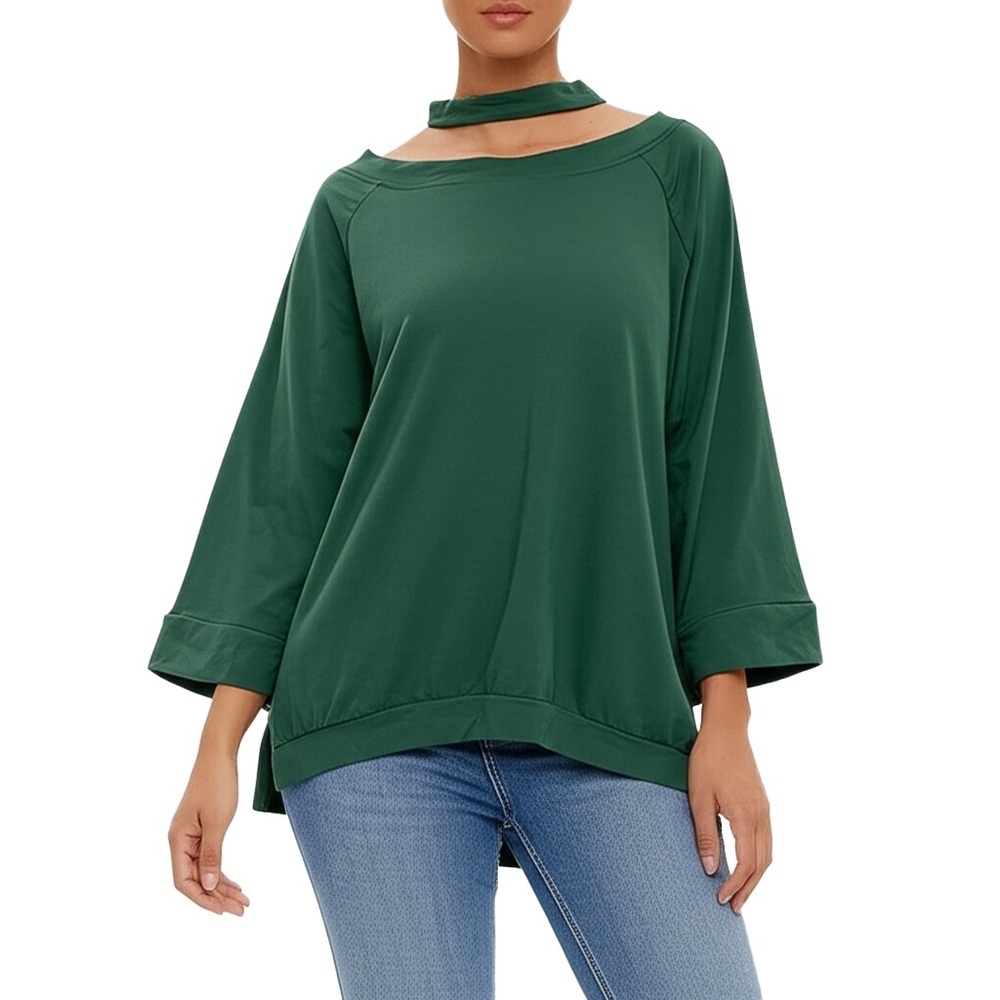 Hayden Los Angeles Top‎ Size 2XL Dark Green Choker Neck Relaxed Fit Boho Casual